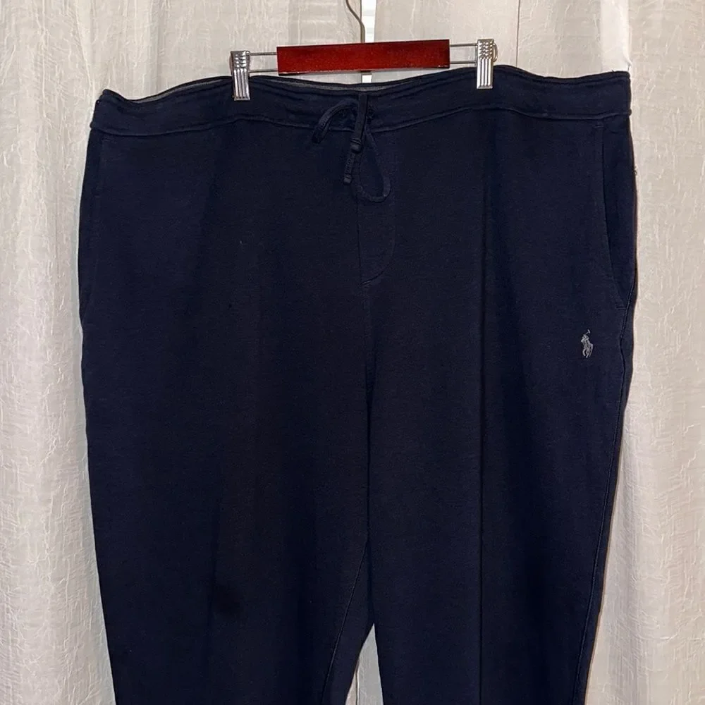 POLO RL 3LT Navy Crop Performance Drawstring Cotton Sweatpants with 3 Pockets